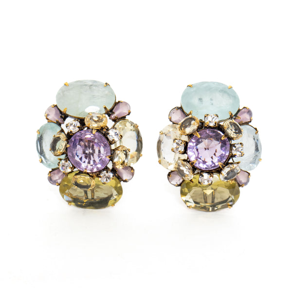 Iradj Moini Crystal and Gemstone Clip Earrings