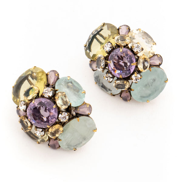 Iradj Moini Crystal and Gemstone Clip Earrings