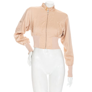 1990s Blush Zip Crop Bomber Jacket