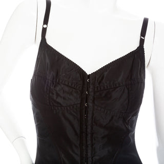 1990s Black Satin and Mesh Bustier Dress