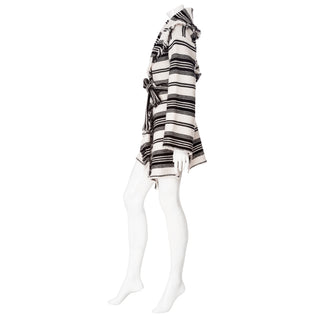 Black and White Striped Wool Fringed Cardigan