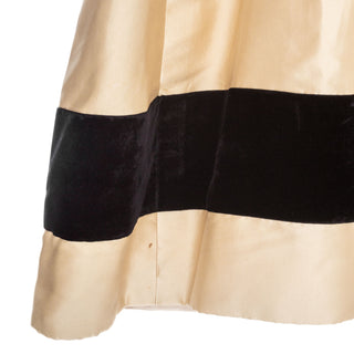 Vintage Cream and Black Satin and Velvet Bow Adorned Dress