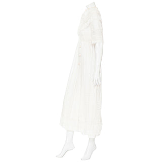 White Cotton Short Sleeve Fringed Eyelet Dress