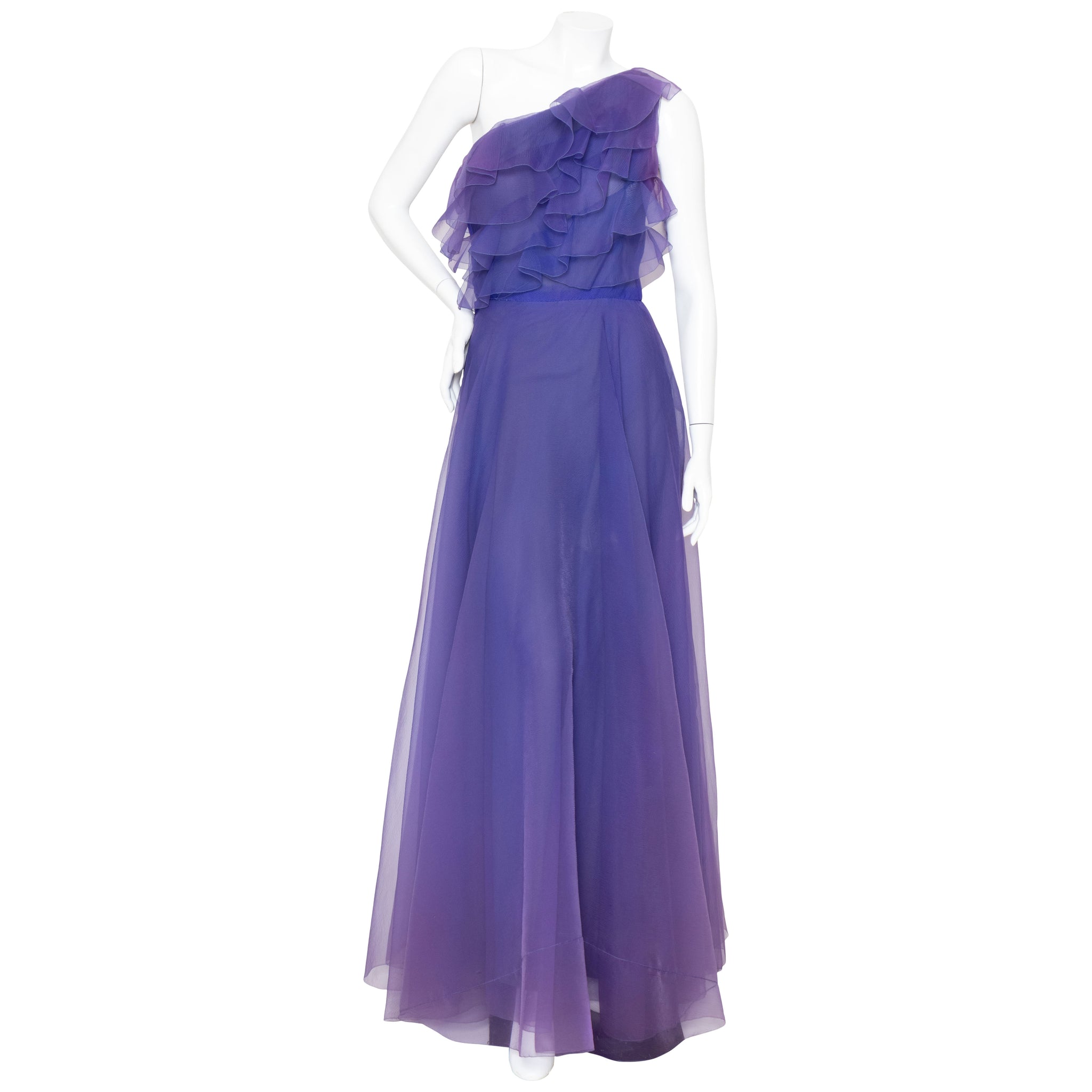 Christian Dior Haute Couture Silk Organza AW 1972 One Shoulder Gown