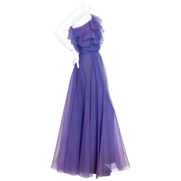 Christian Dior Haute Couture Silk Organza AW 1972 One Shoulder Gown
