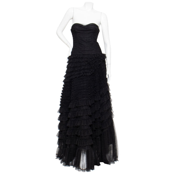 Christian Dior Strapless Tulle Ruffled Gown