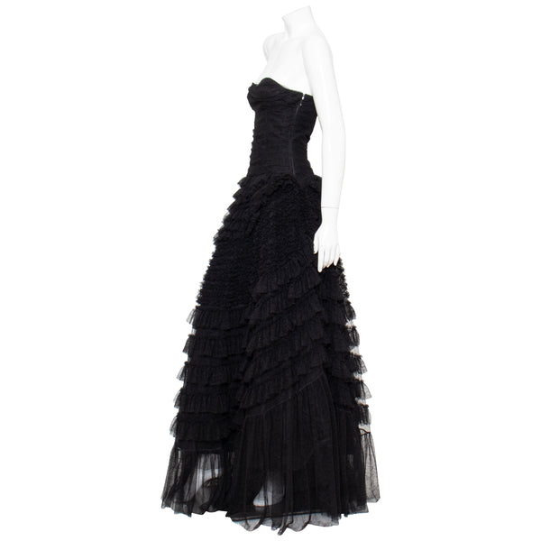 Christian Dior Strapless Tulle Ruffled Gown