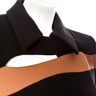 Wool Abstract Stripe Cutout Coat