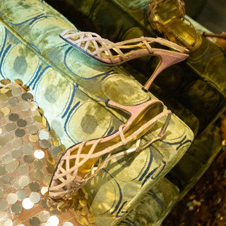 Pink and Gold Mesh Shimmer Slingback Sandals