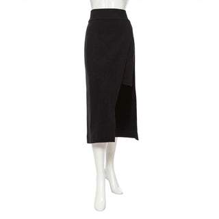 Black Stretch Jersey Asymmetrical Midi Skirt