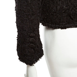 Black Wool-Blend Bouclé and Floral Crochet Blazer