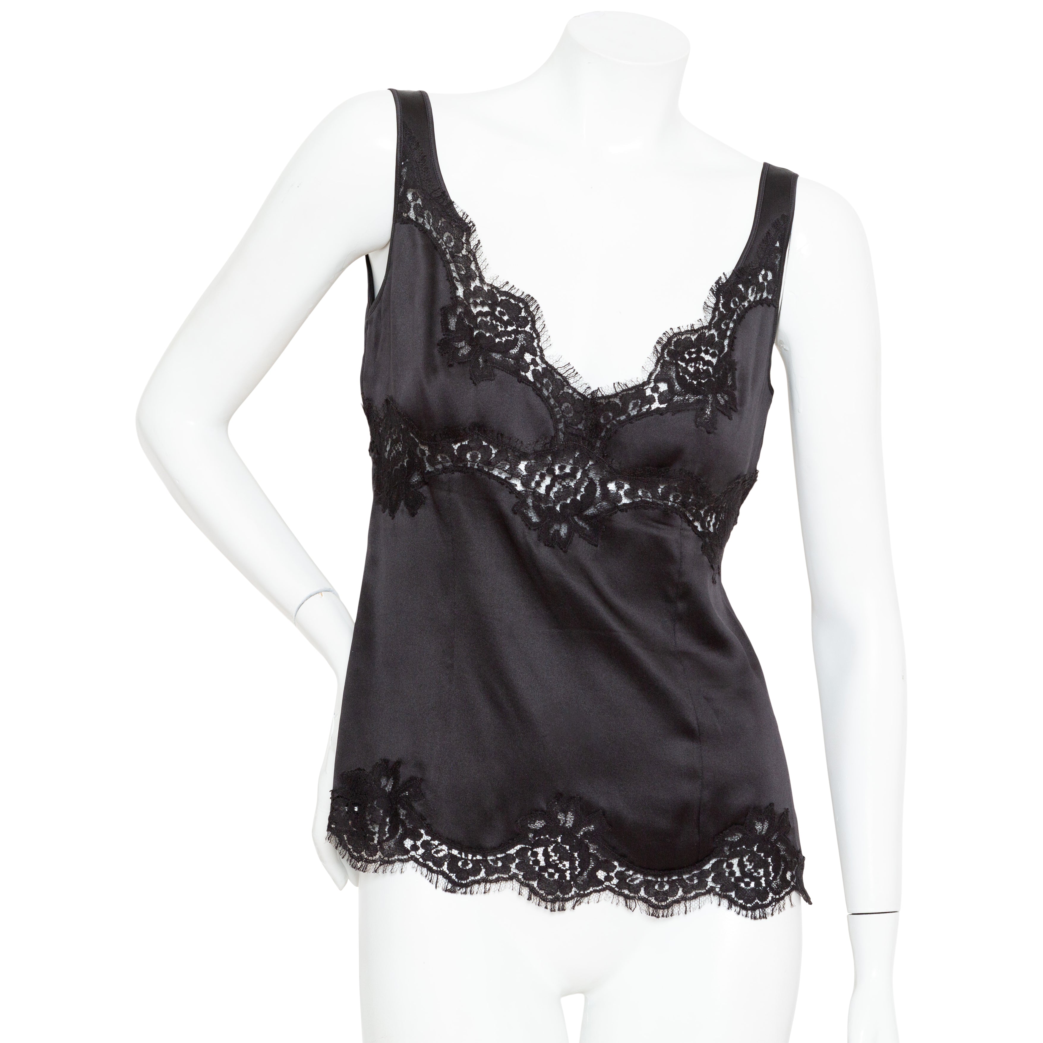 Black Silk and Lace Cami Top
