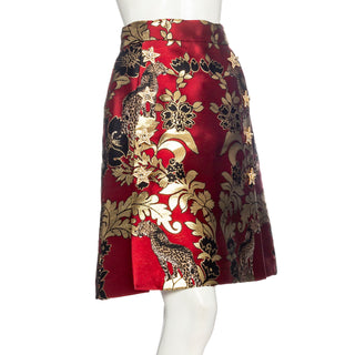 Gold and Red Leopard Motif Jacquard Jacket and Skirt Set
