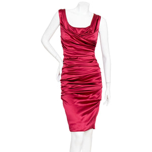 Dolce & Gabbana Red Silk Ruched Dress