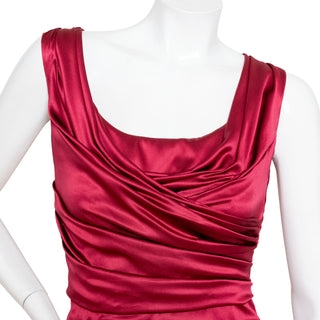 Red Silk Ruched Dress