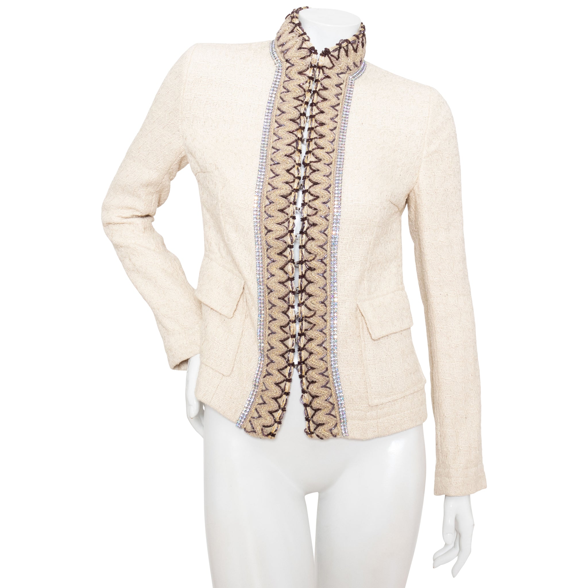 Dolce & Gabbana Tweed and Crystal Cream Jacket