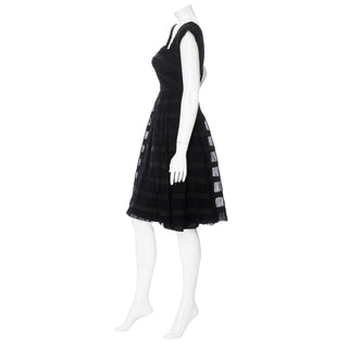 Vintage Black Silk Ruched Stripe Fit and Flare Cocktail Dress
