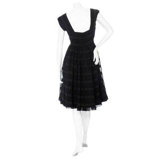 Vintage Black Silk Ruched Stripe Fit and Flare Cocktail Dress