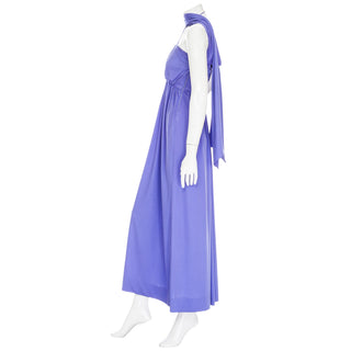 1970s Purple Spaghetti Strap Scarf-Neck Maxi Dress