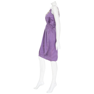 1960s Lilac Satin Floral Bead Embellished Dress