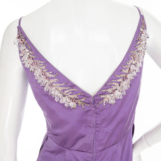 1960s Lilac Satin Floral Bead Embellished Dress