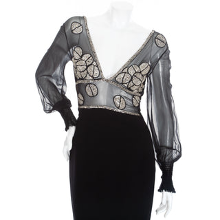 Vintage Silk and Wool Crepe Crystal Embellished Dress