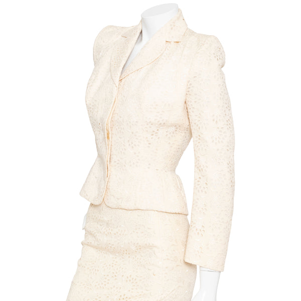 John Galliano 1996 Ivory Broderie Anglaise Skirt Suit