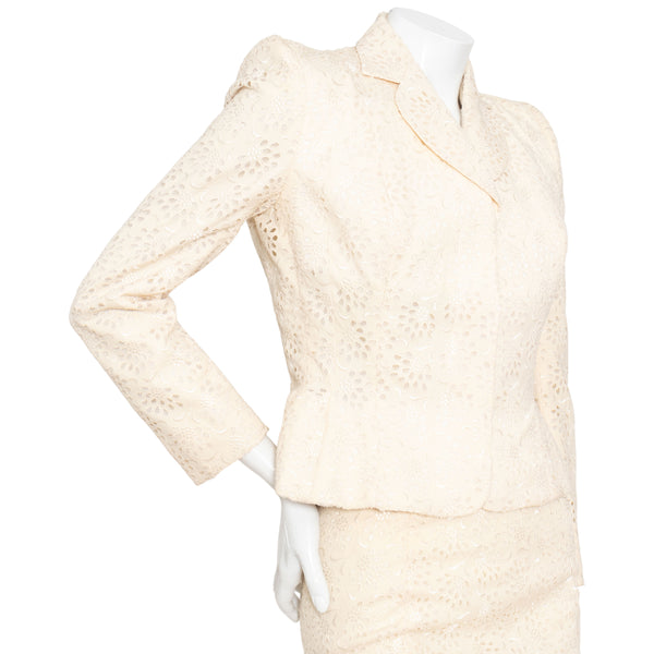 John Galliano 1996 Ivory Broderie Anglaise Skirt Suit