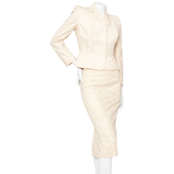 John Galliano 1996 Ivory Broderie Anglaise Skirt Suit