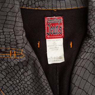 1990s Gray Coated Denim Crocodile-Motif Two-Piece Jacket and Jeans Set