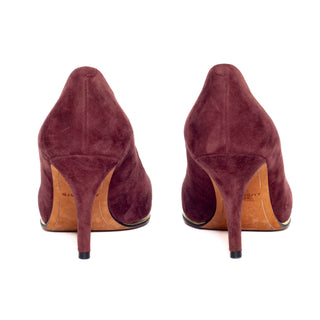 Burgundy and Gold Trim Suede Pumps 40