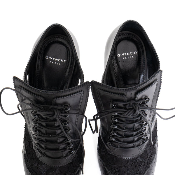 Givenchy Black Leather and Lace Cutout Ankle Boots