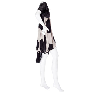 2008 Black and Cream Silk Chiffon Asymmetrical Dot Dress