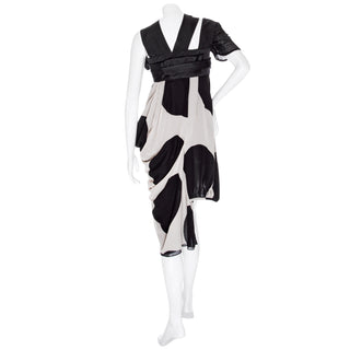 2008 Black and Cream Silk Chiffon Asymmetrical Dot Dress