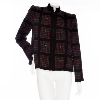 1982 Haute Couture Black and Red Wool Checkered Two-Piece Skirt and Jacket Suit