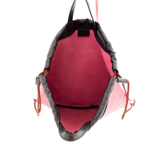 Pink Leather Logo Drawstring Backpack