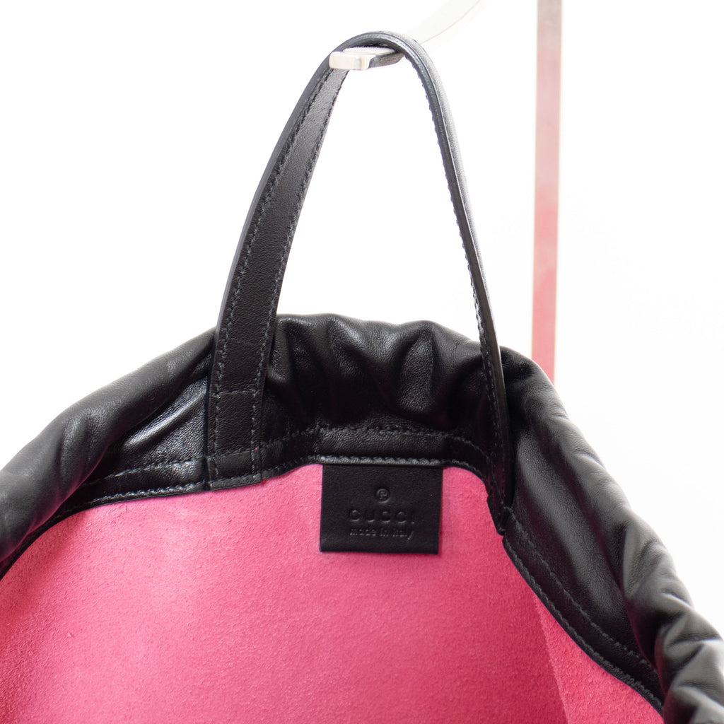 Pink Leather Logo Drawstring Backpack – Decades Inc.