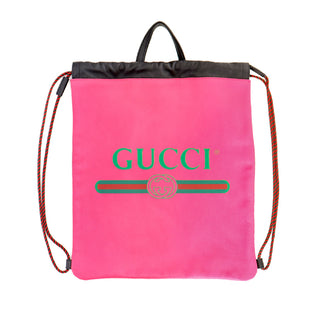 Pink Leather Logo Drawstring Backpack
