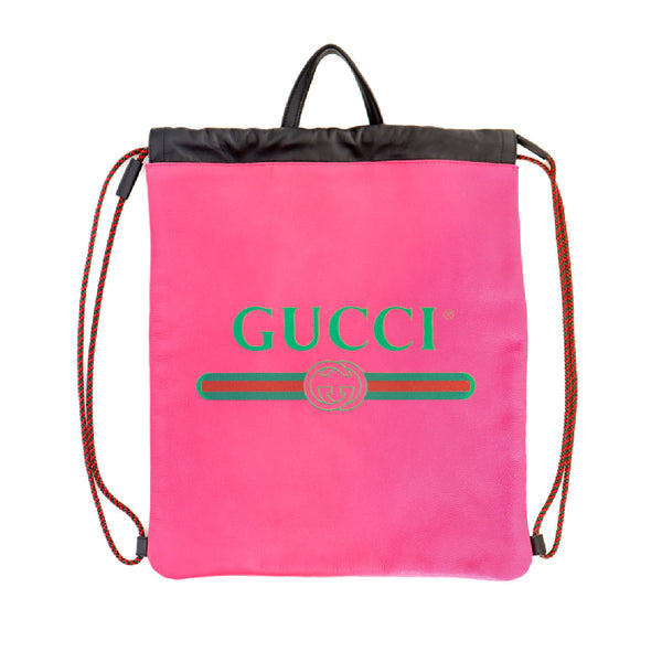 Gucci Leather Logo Drawstring Backpack