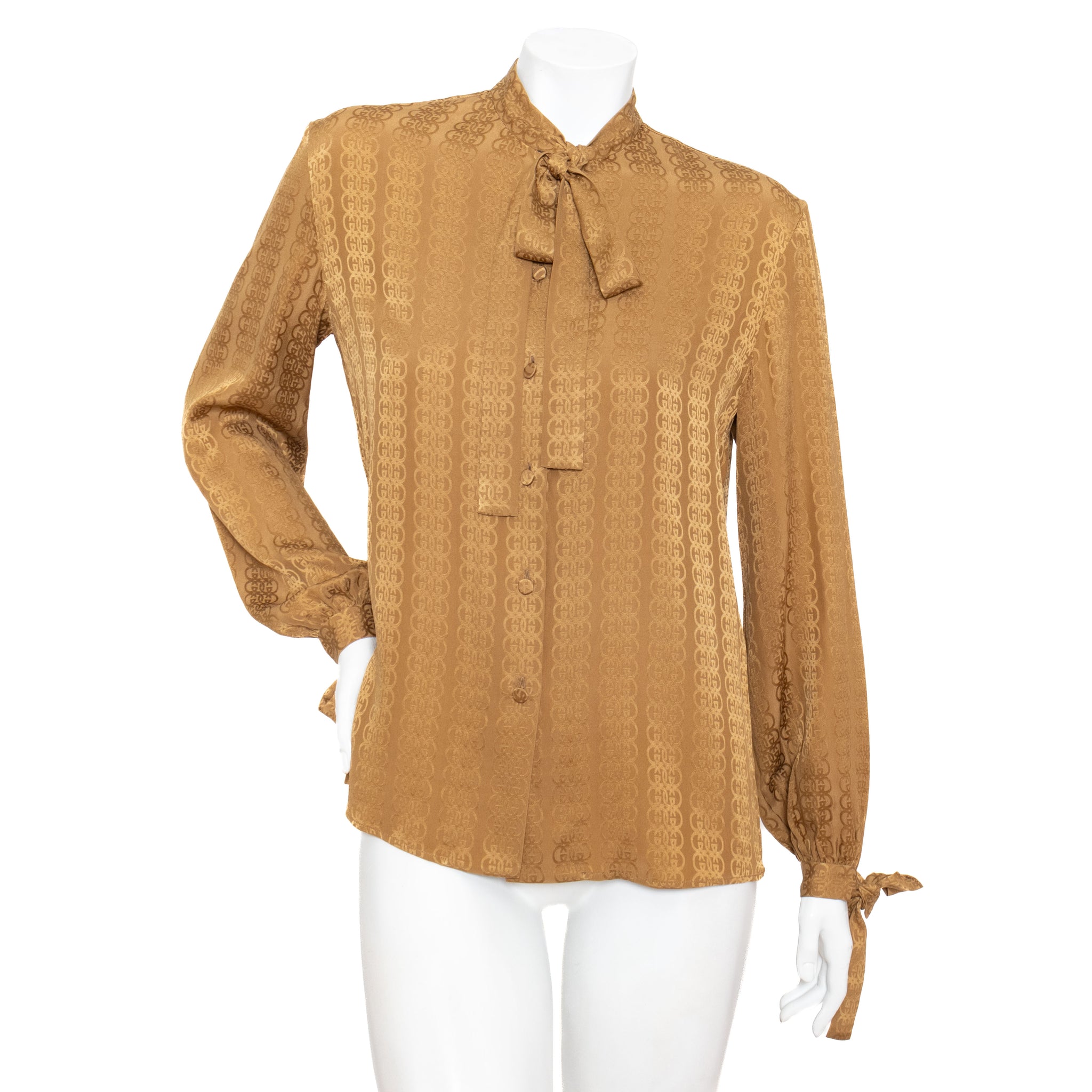 Gucci GG Silk Jacquard Brown Blouse