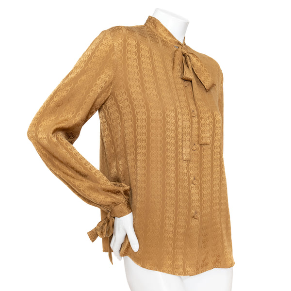 Gucci GG Silk Jacquard Brown Blouse