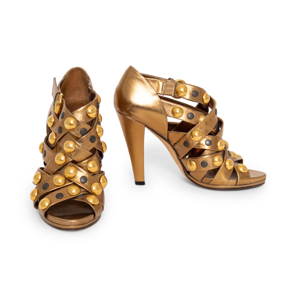 Gucci Gold Babouska Studded Gladiator Sandals