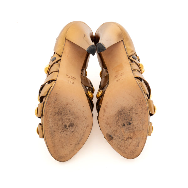 Gucci Gold Babouska Studded Gladiator Sandals