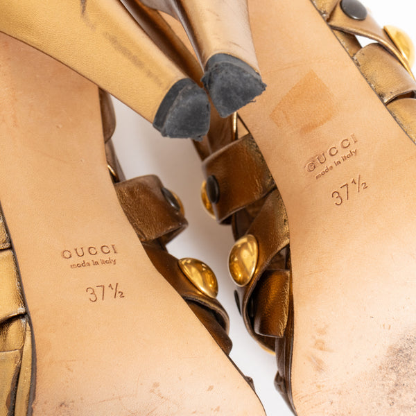 Gucci Gold Babouska Studded Gladiator Sandals