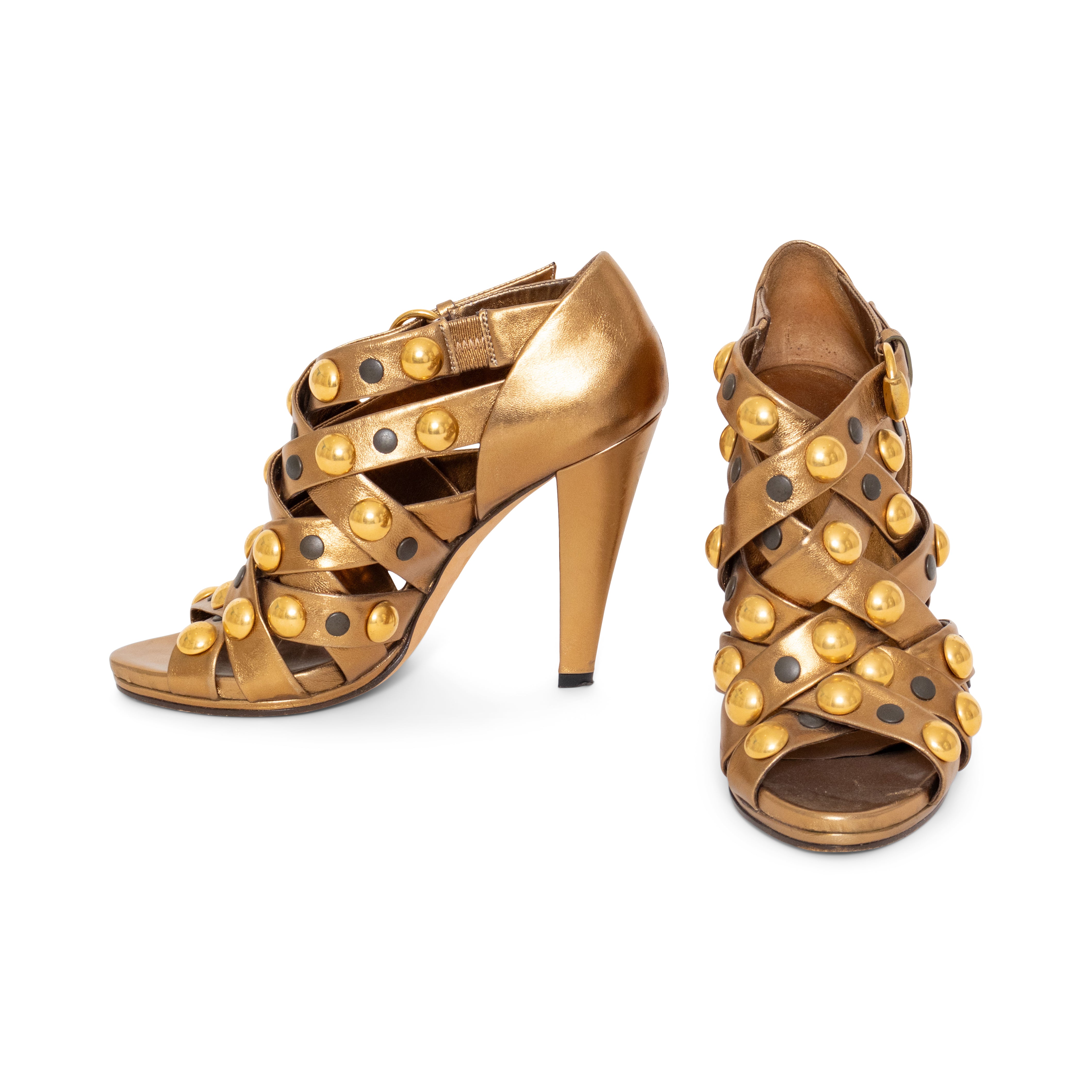 Gucci Ursula Patent Ankle-Wrap Cage High Heel... - Depop