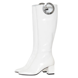 White Leather G Cut-Out Go-Go Boots 8