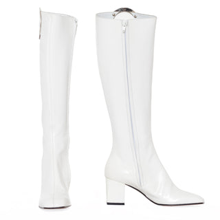 White Leather G Cut-Out Go-Go Boots 8