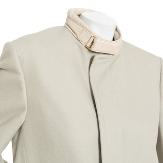 Cream Cashmere-Blend Leather Collar Coat