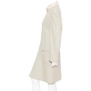 Cream Cashmere-Blend Leather Collar Coat
