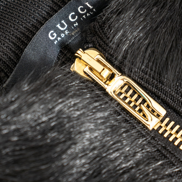 Gucci Late 90s Black Knit and Fur Zippered Cardigan